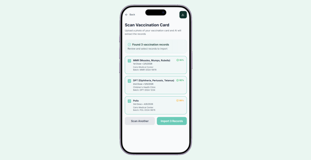 Vaxera AI card scanning screen